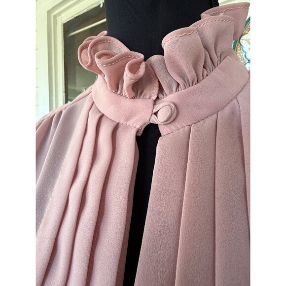 Vintage 70's Mauve Rose Maxi Dress Pleated Front Sheer Poly Chiffon Style Sz XL - Picture 4 of 16